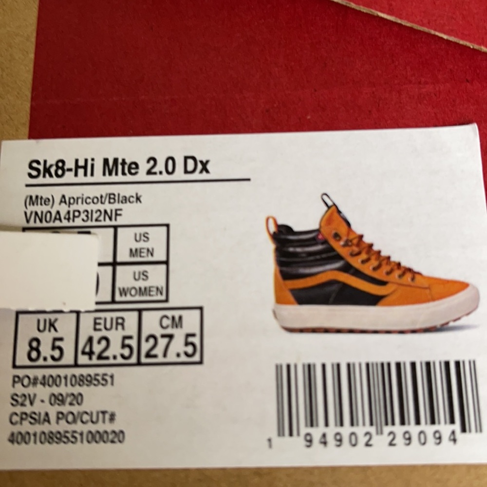 Vans Sk8-Hi Mte 2.0 Dx Mte Apricot/Black Men’s - Picture 16 of 16